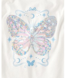 Childrens Place Girls White Sequin Tie Sleeve Top 